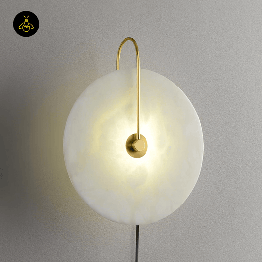 Jagmag Alabaster LED Wall Lamp - Plug-In, 25cm, Gold/Black, Set of 2 for Elegant Indoor Lighting - Fancy and Decorative lights - Brand name jagmag lights
