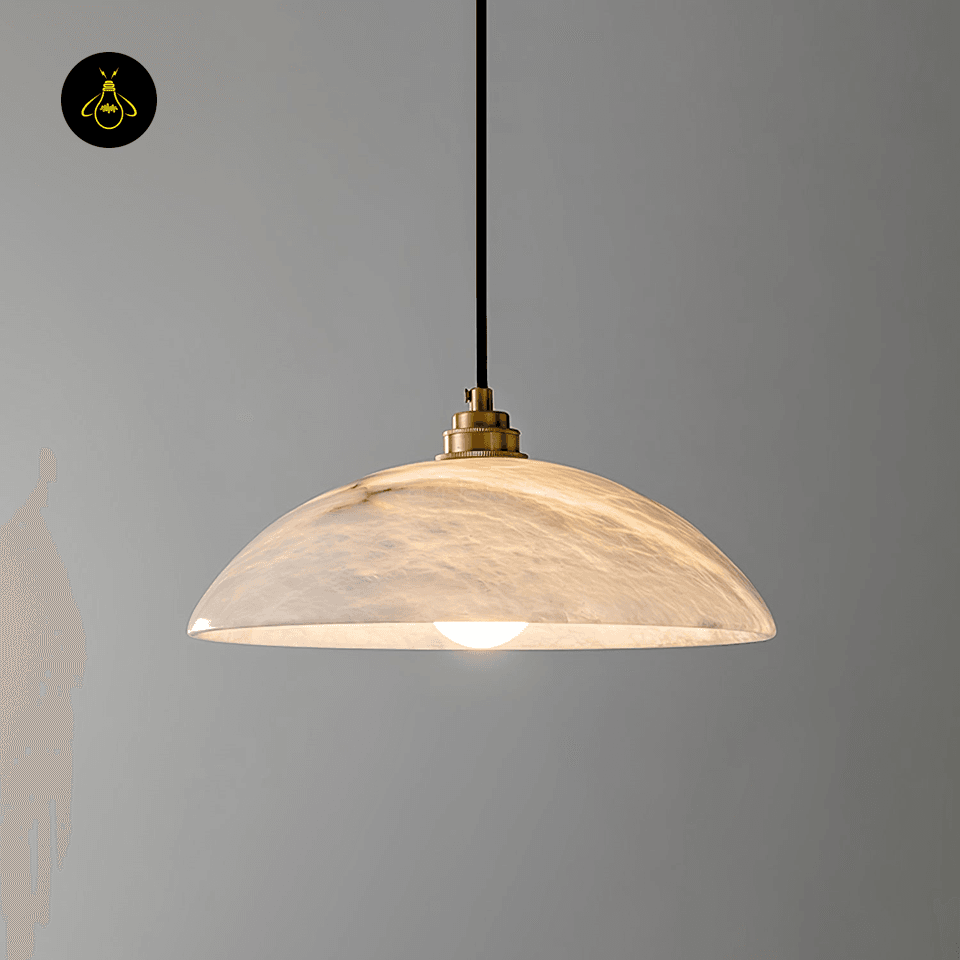 Jagmag Lights Alabaster Hanging Light | Dome Pendant | E26/E27 | Gold Accents | India - Jagmag Lights