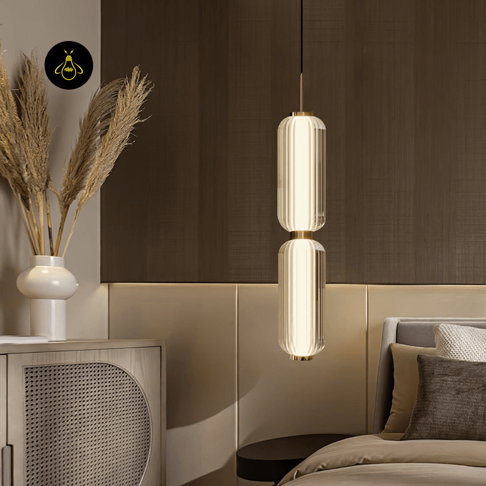 Jagmag Lights Linear Glass Pendant Light | Elma Design | LED | Gold & Clear | India - Fancy and Decorative lights - Brand name jagmag lights