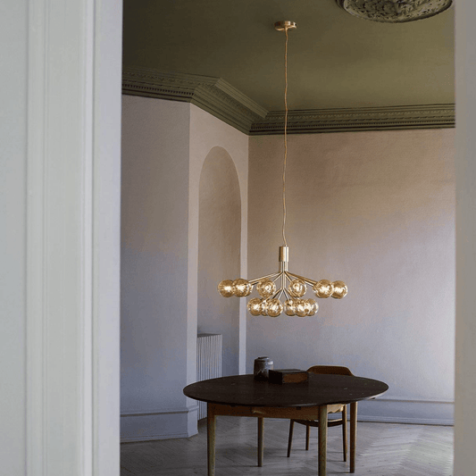 Jagmag Lights Glass Sphere Cluster Chandelier - 12 Lights, Brass Finish, 31.5-Inch Diameter - Living Room, Dining Room - Fancy and Decorative lights - Brand name jagmag lights