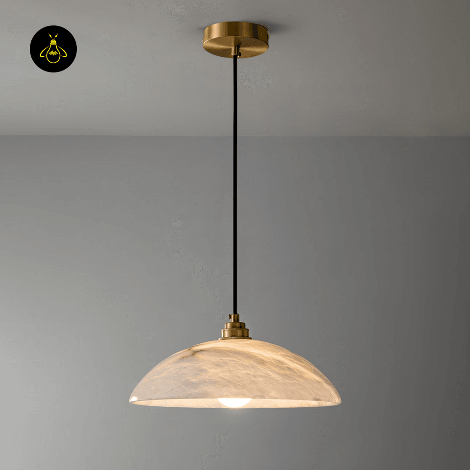 Jagmag Lights Alabaster Hanging Light | Dome Pendant | E26/E27 | Gold Accents | India - Jagmag Lights