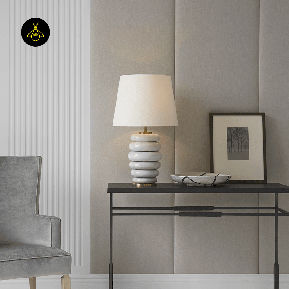 Jagmag Phoebe Ceramic Table Lamp - Stacked Pebble Design with Fabric Shade, 73cm, for Stylish Interiors - Fancy and Decorative lights - Brand name jagmag lights