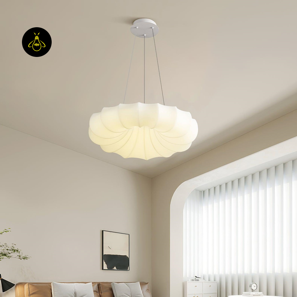 Handcrafted Fabric Pendant Light – White Shade in 50 cm, 60 cm & 90 cm | Living & Dining Light | Jagmag Lights