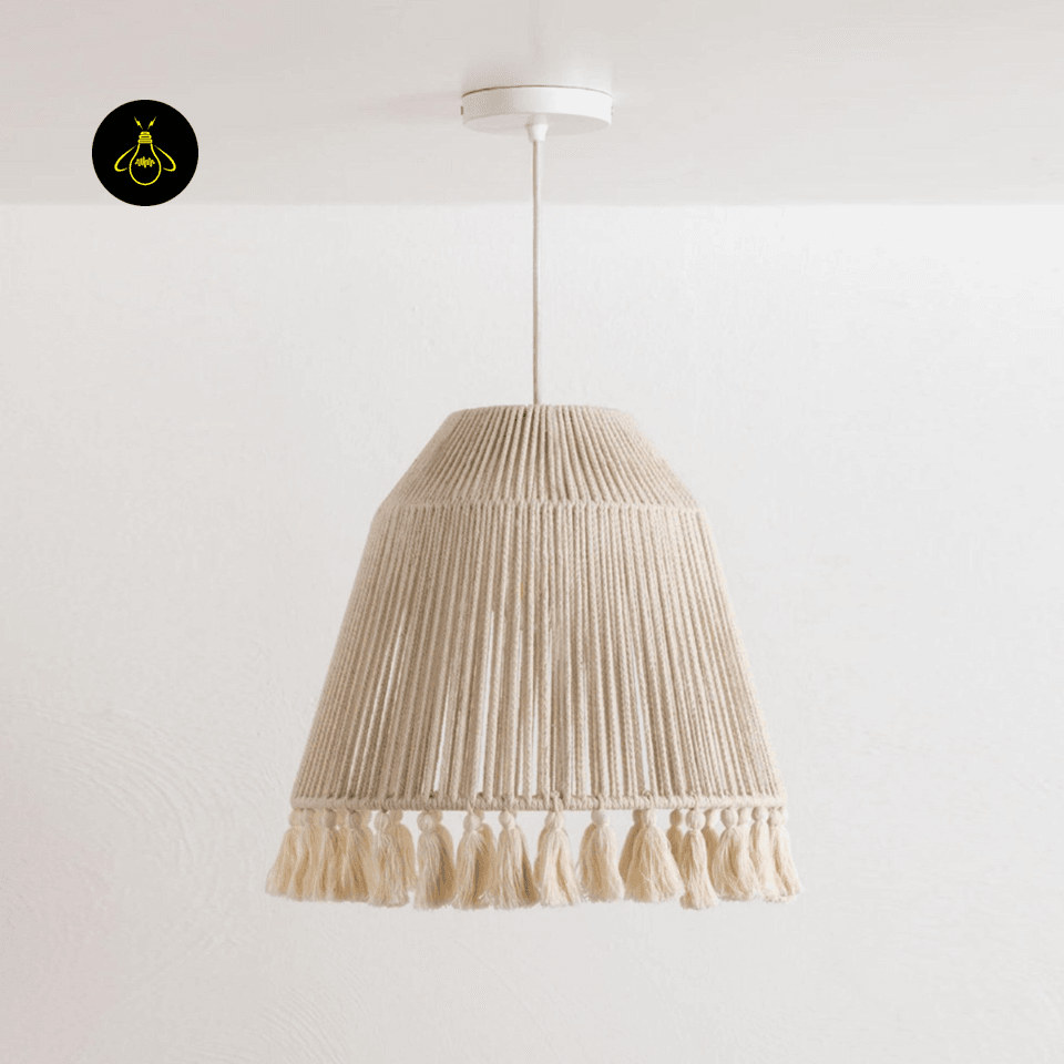 Sustainable Hemp Rope Pendant Light with Elegant Tassel Design, Natural Beige, 16.1 Inch x 15.7 Inch | Jagmag Light - Jagmag Lights