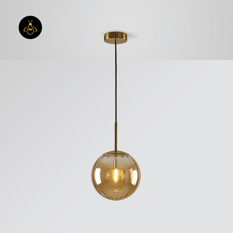 Jagmag Lights Glass Pendant Lamp | Spherical Glass Shade E14 LED | Metal Glass | See Pictures | Pink Golden Brown Smoky Blue | Living Room Dining Room Bedroom | Decorative Colored Glass | Colored Glass Pendant Light Sphere Glass Lamp Hailie Pendant - Jagmag Lights