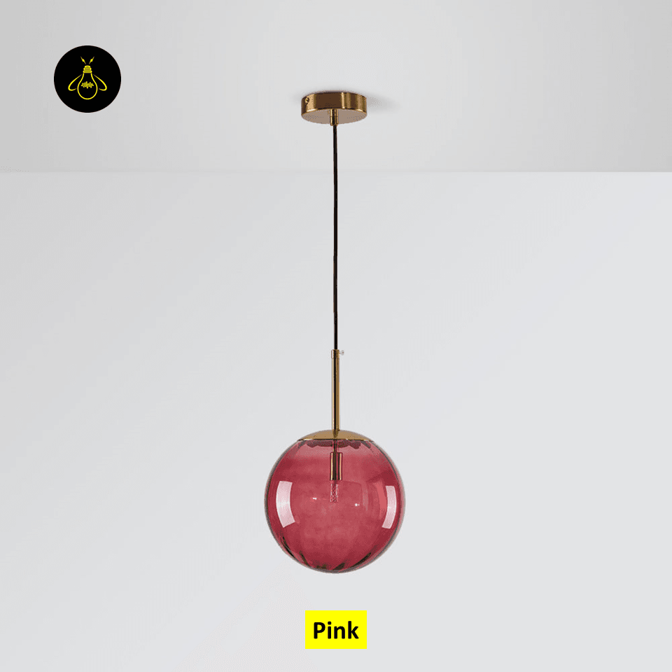 Jagmag Lights Glass Pendant Lamp | Spherical Glass Shade E14 LED | Metal Glass | See Pictures | Pink Golden Brown Smoky Blue | Living Room Dining Room Bedroom | Decorative Colored Glass | Colored Glass Pendant Light Sphere Glass Lamp Hailie Pendant - Jagmag Lights