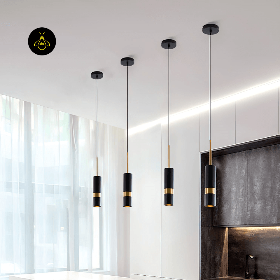 Jagmag Lights Pendant Light | Modern Design GU10 LED | Iron Aluminum | 2.4 Inch x 7.9 Inch | Black Gold Finishes | Kitchen Island Bedside Bathroom | Stylish Compact | Modern GU10 Pendant Light Black Gold Mini Pendant - Jagmag Lights
