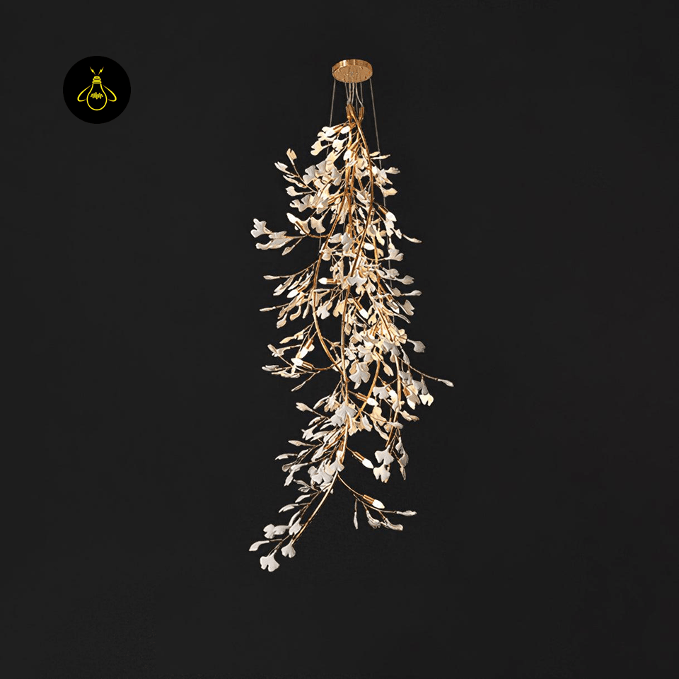 Jagmag Ceramic Leaf Chandelier - Brass Finish, 31.5-Inch - Statement Lighting - Fancy and Decorative lights - Brand name jagmag lights