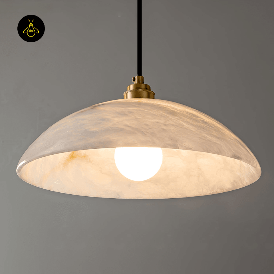 Jagmag Lights Alabaster Hanging Light | Dome Pendant | E26/E27 | Gold Accents | India - Jagmag Lights