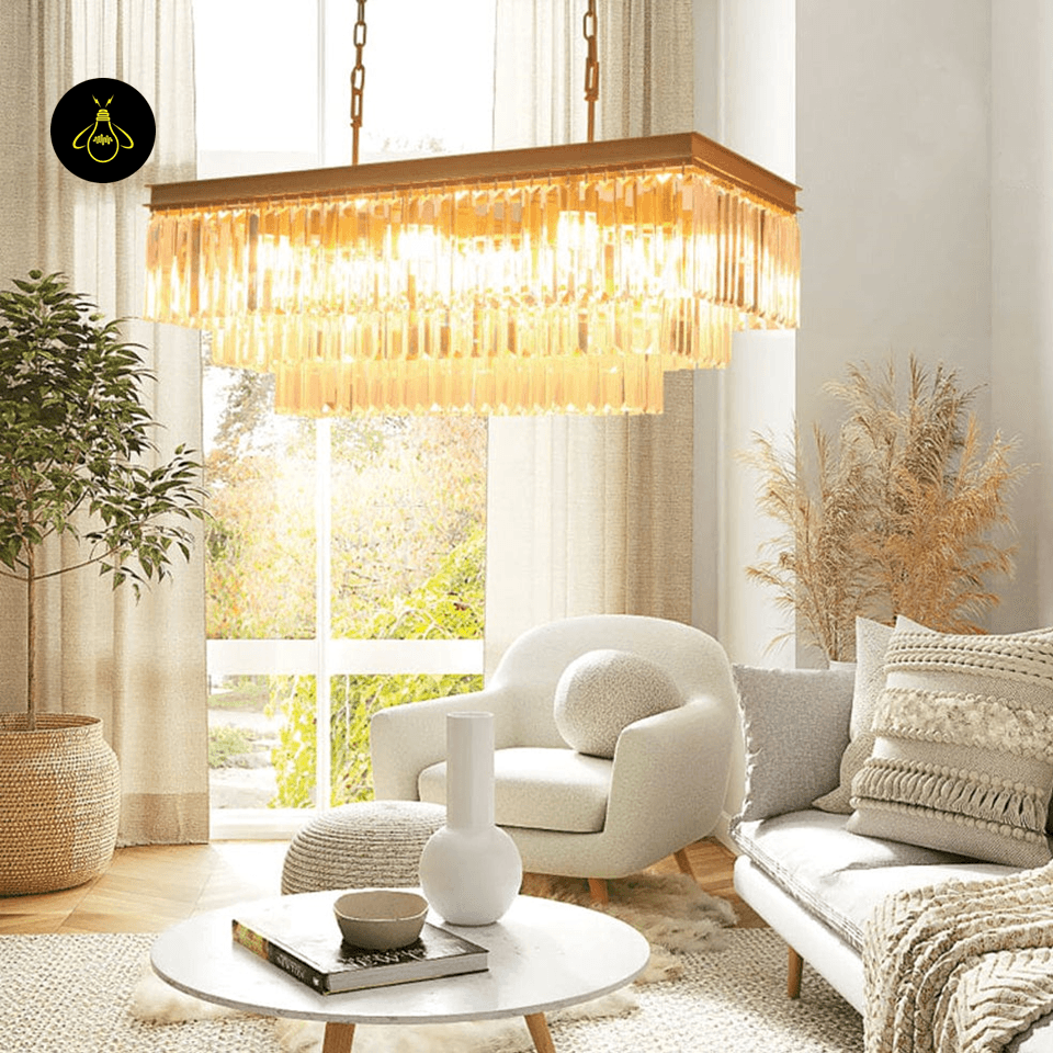 Jagmag Lights Eternal Shine Crystal Chandelier, Satin Gold Finish, for Living Room or Dining Room - Jagmag Lights