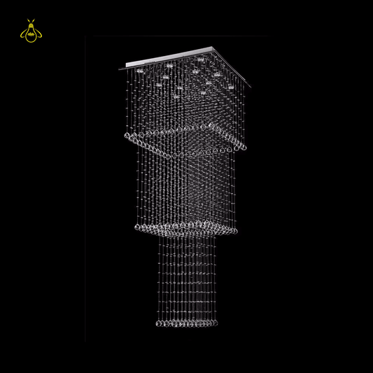 Jagmag Lights Long Crystal Raindrop Chandelier with K9 Crystals, Mirror Gold Finish, for High Ceilings - Fancy and Decorative lights - Brand name jagmag lights
