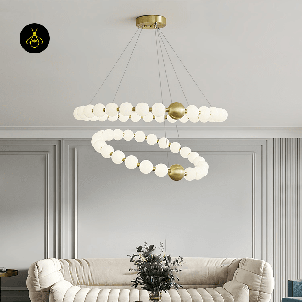 Jagmag Modern Acrylic Pearl Chandelier - Brass Finish, 32.3/40.2-Inch - Statement Lighting - Fancy and Decorative lights - Brand name jagmag lights