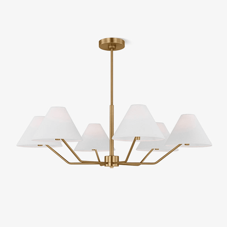 Jagmag Modern Fabric Shade Chandelier - Brass Finish, 6 Lights, 37.8-Inch - Dining Room Lighting - Jagmag Lights