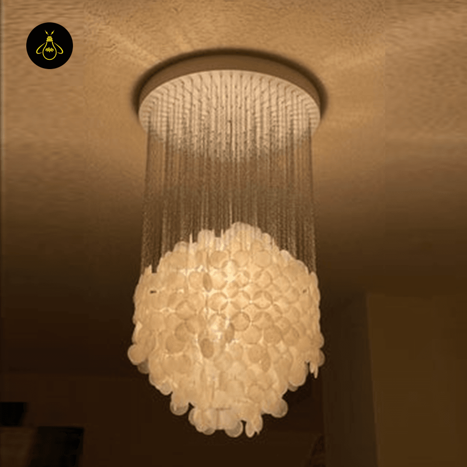 Jagmag Lights Shell Cascade Chandelier with White Shell Design, 31.5″ Diameter, Adjustable Height, for Coastal or Urban Spaces - Jagmag Lights