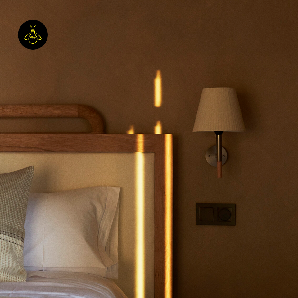 Jagmag Lights Wall Light for Bedroom | Satin Nickel and Wood | Fixed Arm | Off-White Shade | Modern Minimalist Design