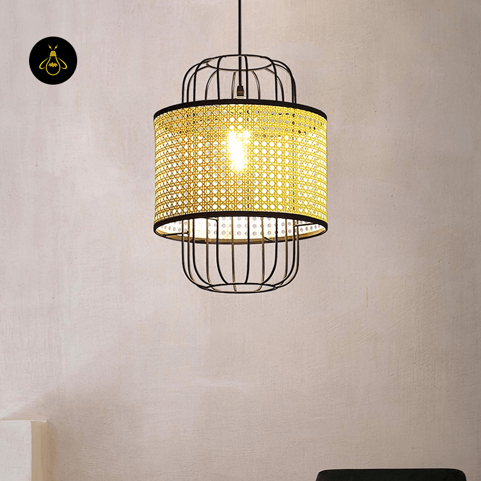 Jagmag Lights Rattan Pendant Lamp | Modern Woven Design | Natural Rattan Shade | 11.8-Inch | Natural Wood/Black Finish | For Living Room, Bedroom | Unique Shadow Play - Fancy and Decorative lights - Brand name jagmag lights
