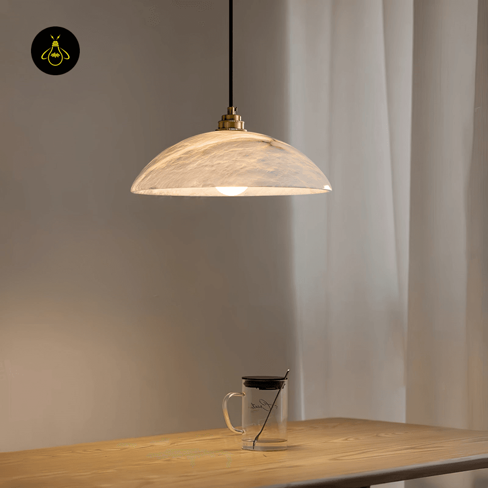 Jagmag Lights Alabaster Hanging Light | Dome Pendant | E26/E27 | Gold Accents | India - Jagmag Lights