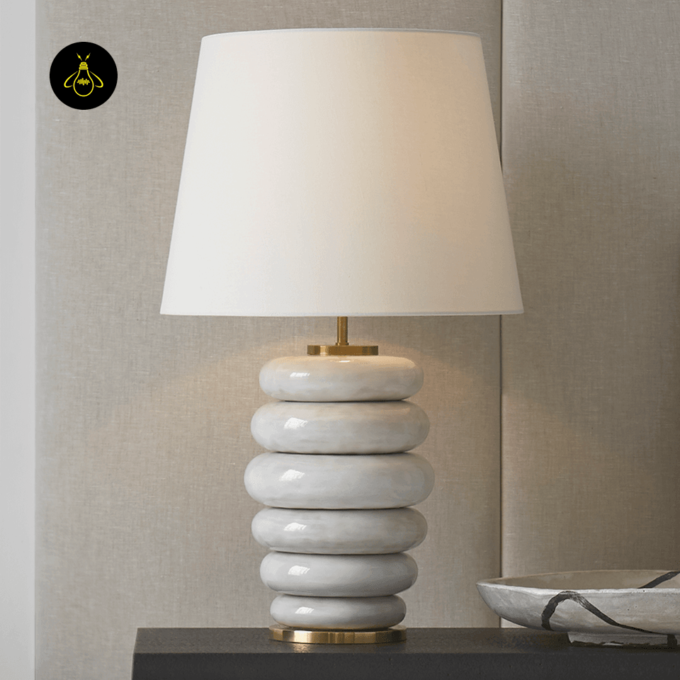 Jagmag Phoebe Ceramic Table Lamp - Stacked Pebble Design with Fabric Shade, 73cm, for Stylish Interiors - Fancy and Decorative lights - Brand name jagmag lights