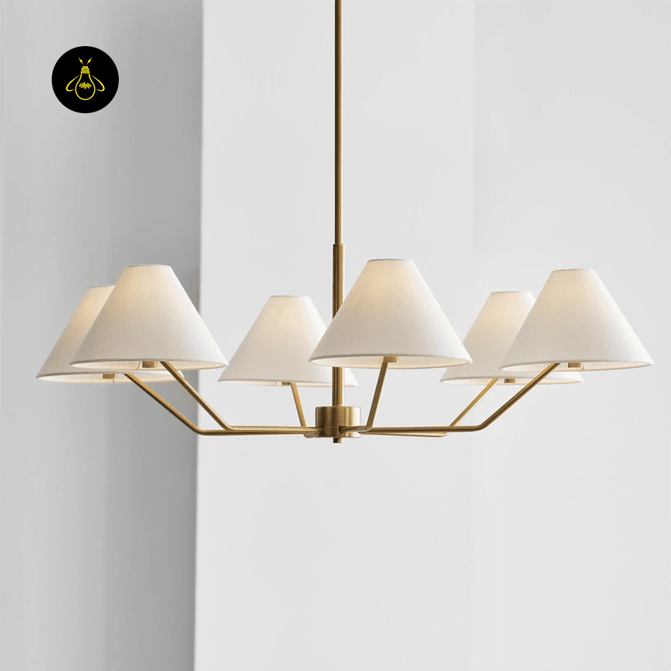 Jagmag Modern Fabric Shade Chandelier - Brass Finish, 6 Lights, 37.8-Inch - Dining Room Lighting - Jagmag Lights