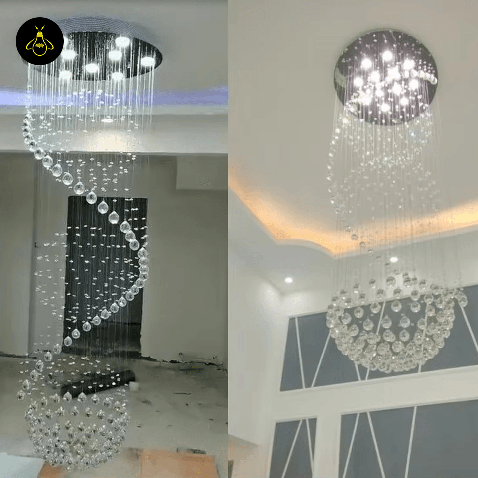 Jagmag Lights Modern LED Crystal Chandelier with Spiral Design, 3 Crystal Balls, for Living Room and Lobby - Jagmag Lights