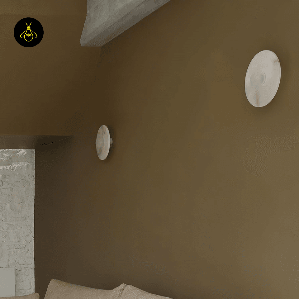 Jagmag Lights Alba Alabaster Wall Lamp with Halo Effect, 35cm Diameter, for Indoor Spaces - Fancy and Decorative lights - Brand name jagmag lights