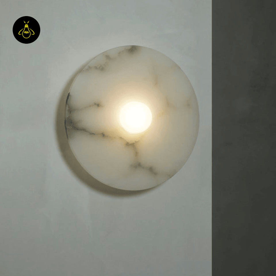 Jagmag Lights Alba Alabaster Wall Lamp with Halo Effect, 35cm Diameter, for Indoor Spaces - Fancy and Decorative lights - Brand name jagmag lights