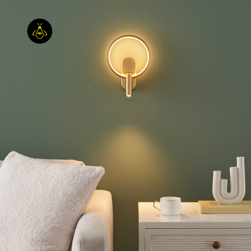 LED Circle Wall Light – Gold & Black Reading Light | Wall Light for Bedroom & Study | Jagmag Lights