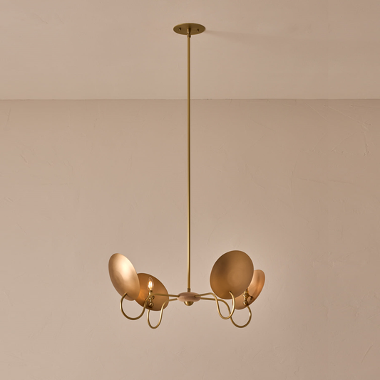 Wood & Brass Chandelier – Hand-Spun Bronze Reflectors | Chandelier Light for Dining & Living Spaces | Jagmag Lights