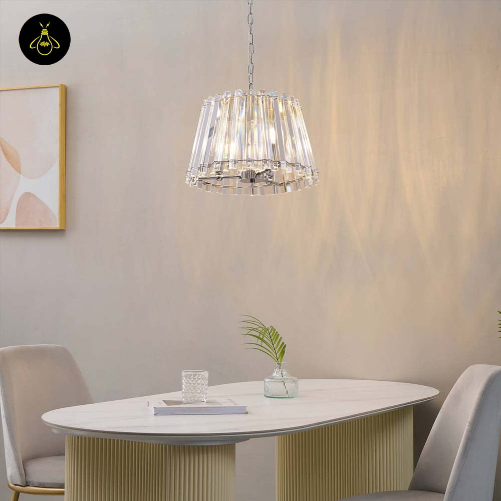 Crystal Glass Pendant Light – Trapezoid Design With Silver Finish | Elegant Hanging Light for Living Room, Dining, Bedroom | Jagmag Lights