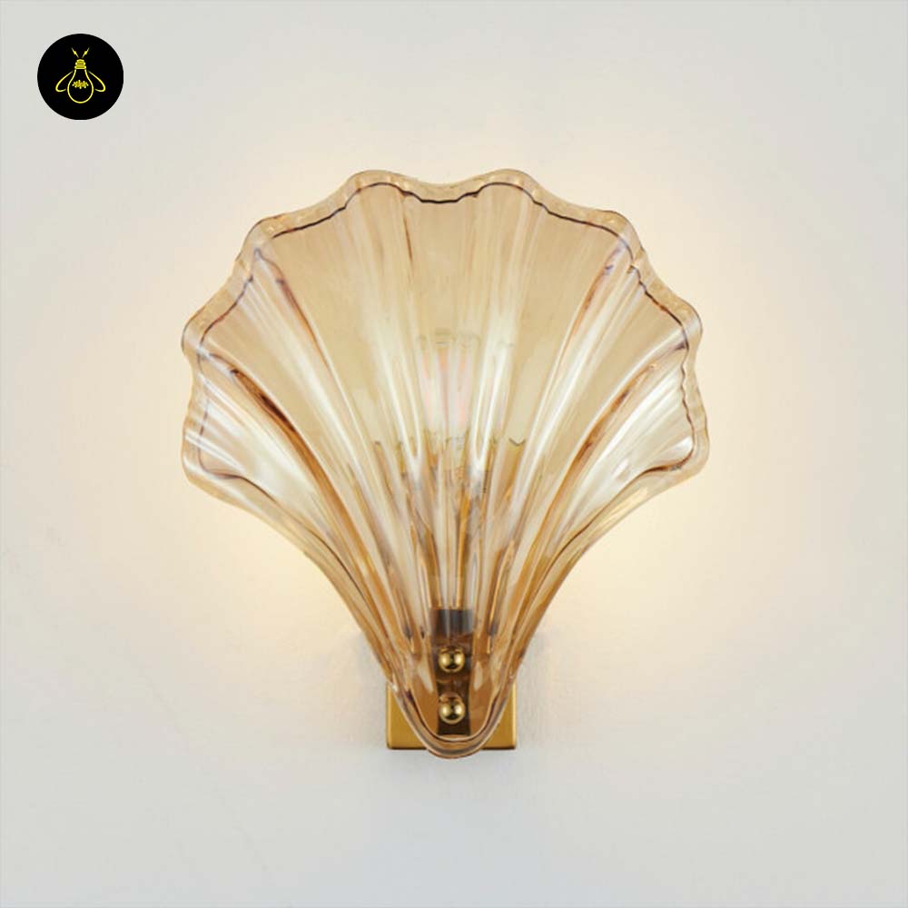 Stainless Steel & Glass Wall Lamp – Gold Shell Design | Decorative Wall Light for Living Room, Hallways | Jagmag Lights