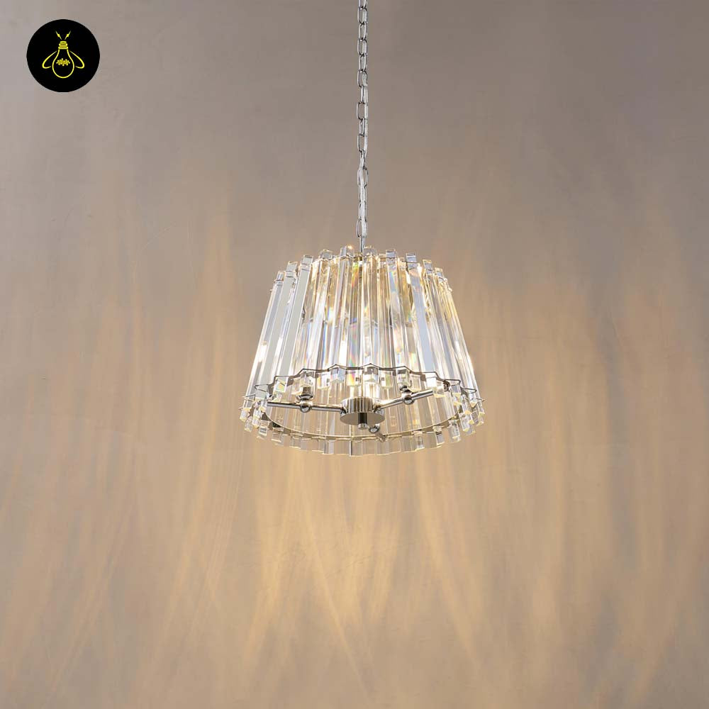 Crystal Glass Pendant Light – Trapezoid Design With Silver Finish | Elegant Hanging Light for Living Room, Dining, Bedroom | Jagmag Lights