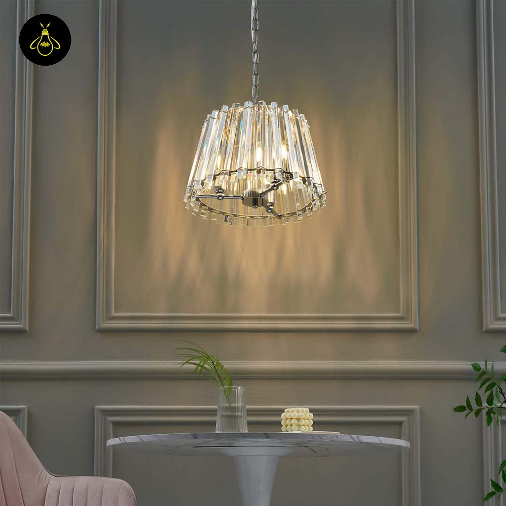 Crystal Glass Pendant Light – Trapezoid Design With Silver Finish | Elegant Hanging Light for Living Room, Dining, Bedroom | Jagmag Lights