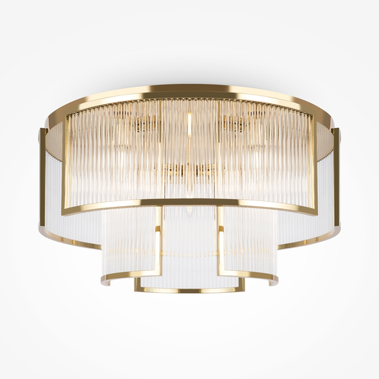 Fluted Glass Chandelier – 9-Light Modern Gold Ceiling Lamp | Jagmag Lights