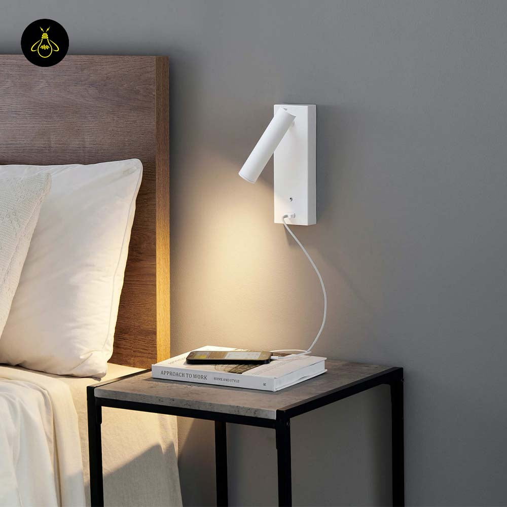 Stainless Steel LED Wall Light – Matte White USB Reading | White LED Wall Light for Bedrooms | Jagmag Lights