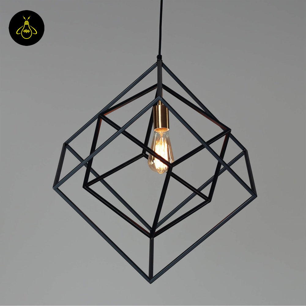 Stainless Steel Metal Pendant Light – Black Cage Design | Metal Pendant Light for Living Room, Dining Room | Jagmag Lights
