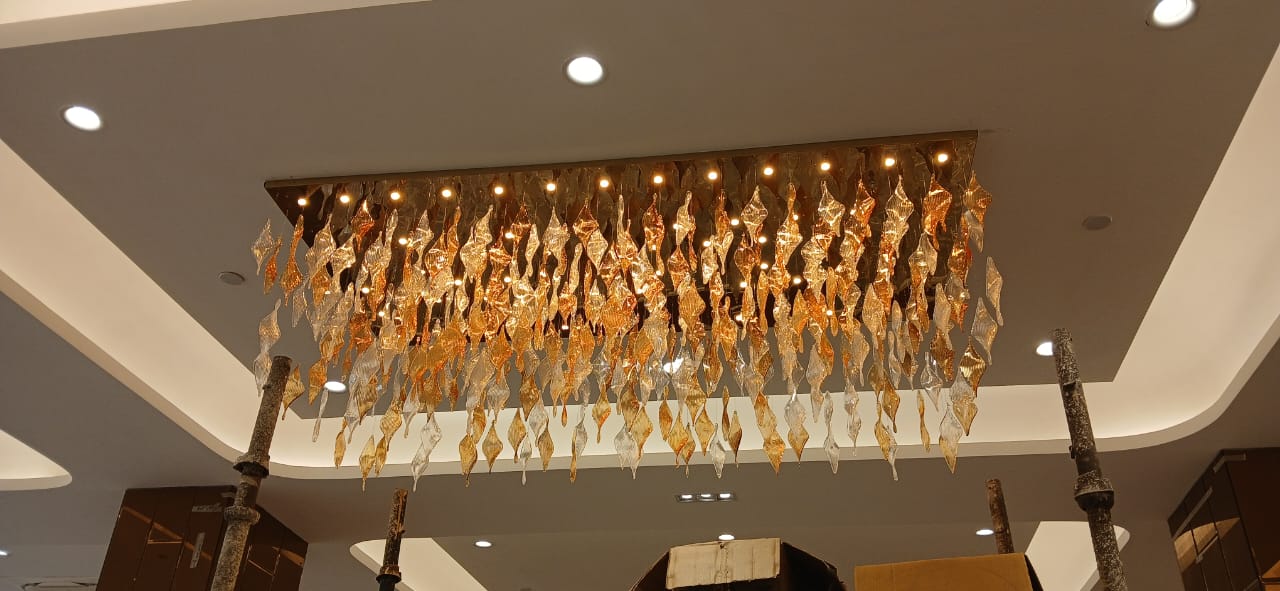Custom Twisted‑Glass Leaf Chandeliers for SKA Orion, Sector 143B Noida