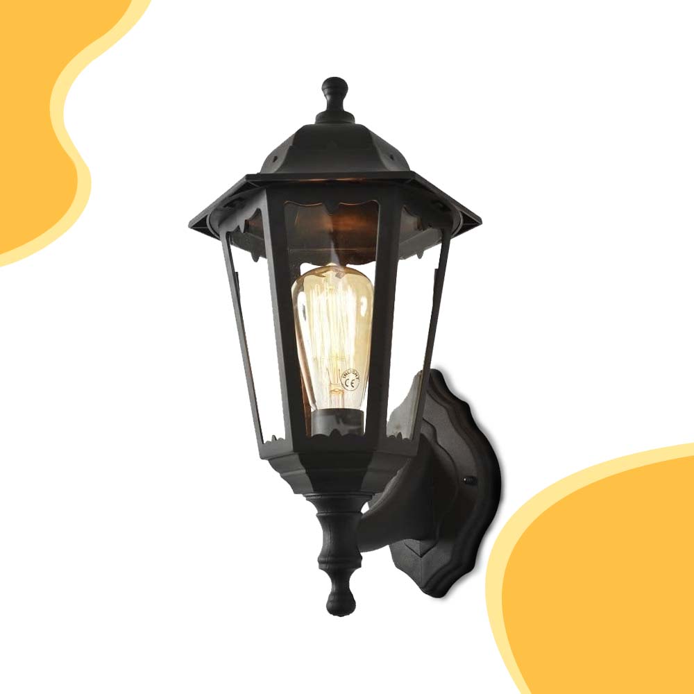  a stylish outdoor wall light mounted on a clean surface. The background has a vibrant, abstract flowing fluid or wavy pattern design incorporating soft gradients.