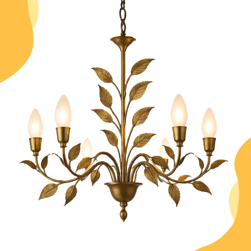 ature-Inspired Chandeliers mounted on a clean surface. The background has a vibrant, abstract flowing fluid or wavy pattern design incorporating soft gradients.