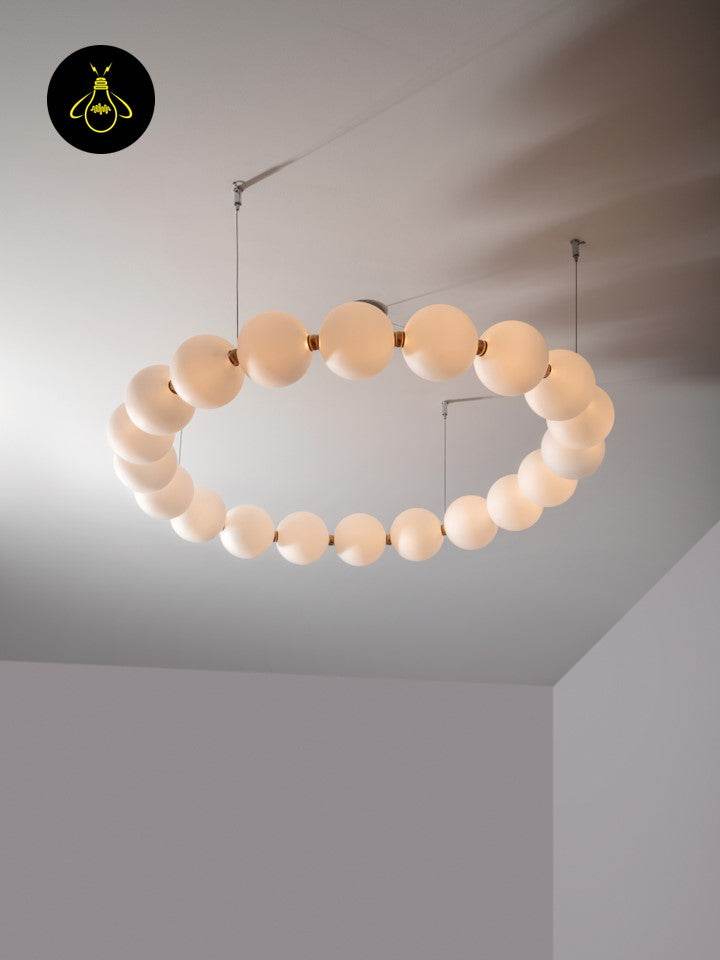 Jagmag String Pearl Chandelier - LED Blown Glass and Brushed Brass, 95cm Diameter, for Elegant Interiors - Fancy and Decorative lights - Brand name jagmag lights