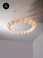 Jagmag String Pearl Chandelier - LED Blown Glass and Brushed Brass, 95cm Diameter, for Elegant Interiors - Fancy and Decorative lights - Brand name jagmag lights