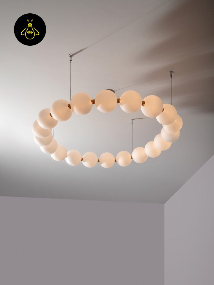 Jagmag String Pearl Chandelier - LED Blown Glass and Brushed Brass, 95cm Diameter, for Elegant Interiors