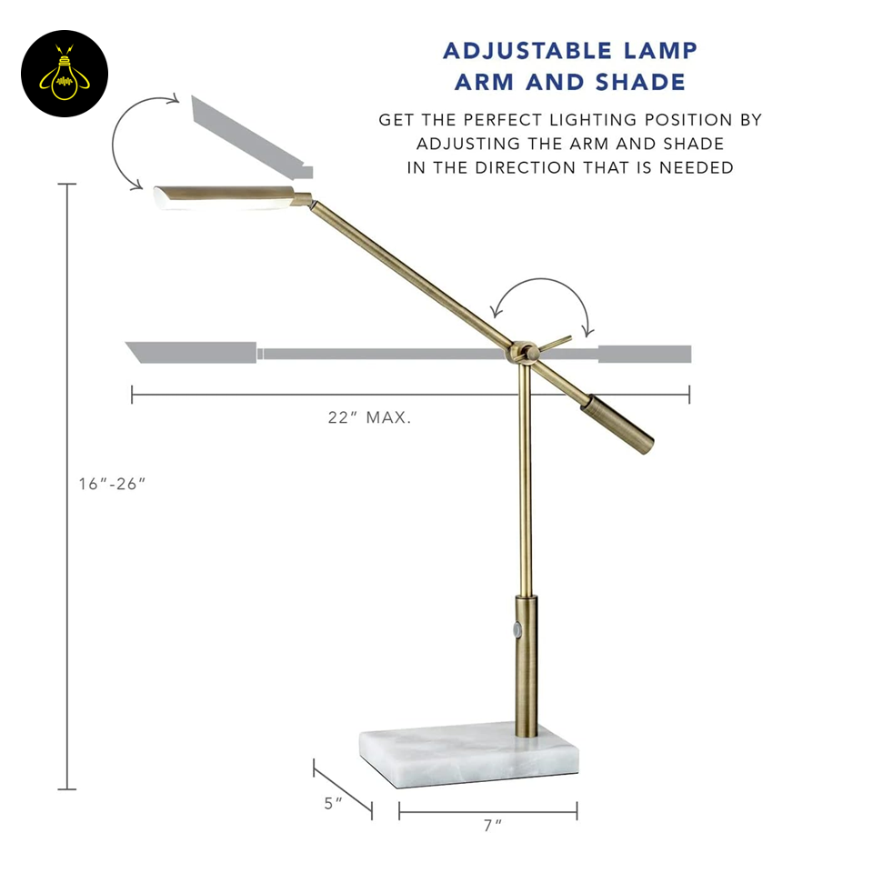 Jagmag LED Desk Lamp - Antique Brass Metal with Marble Base, 26-Inch Height, Touch Dimmer, for Office & Study