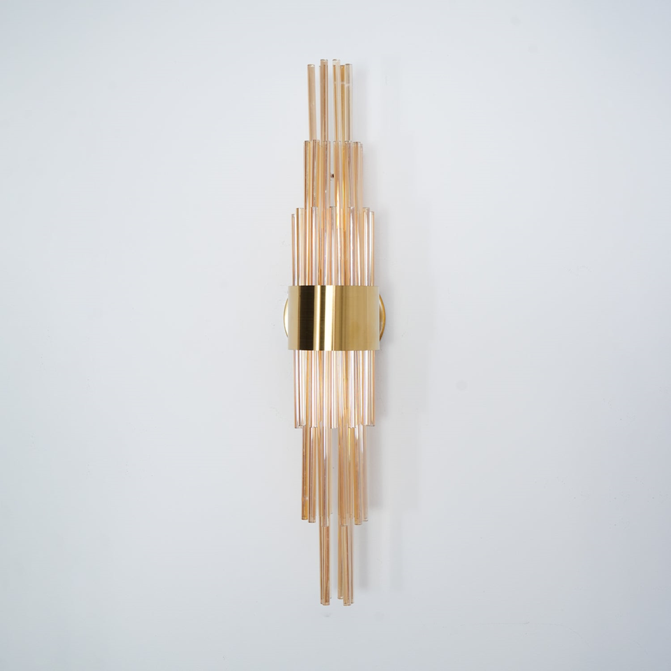 Jagmag Lights Streamline Wall Sconce with Gold-Plated Glass Tubes, 60cm Height, for Luxurious Indoor Spaces