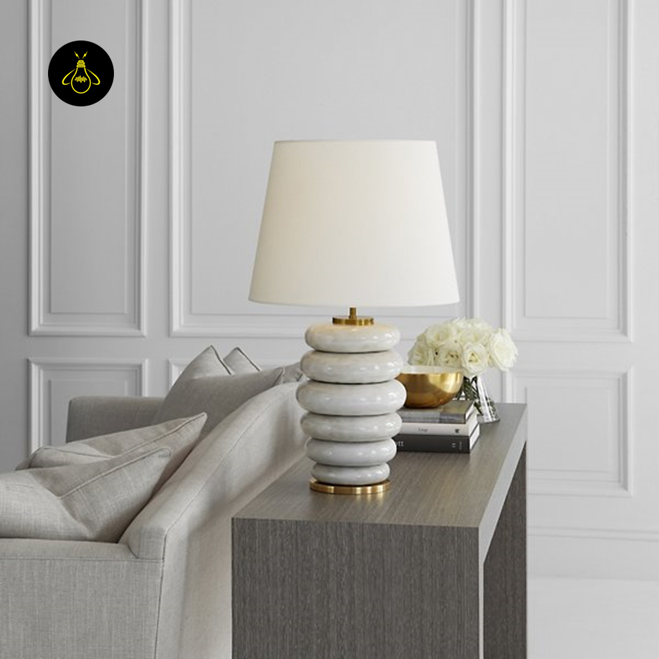 Jagmag Phoebe Ceramic Table Lamp - Stacked Pebble Design with Fabric Shade, 73cm, for Stylish Interiors