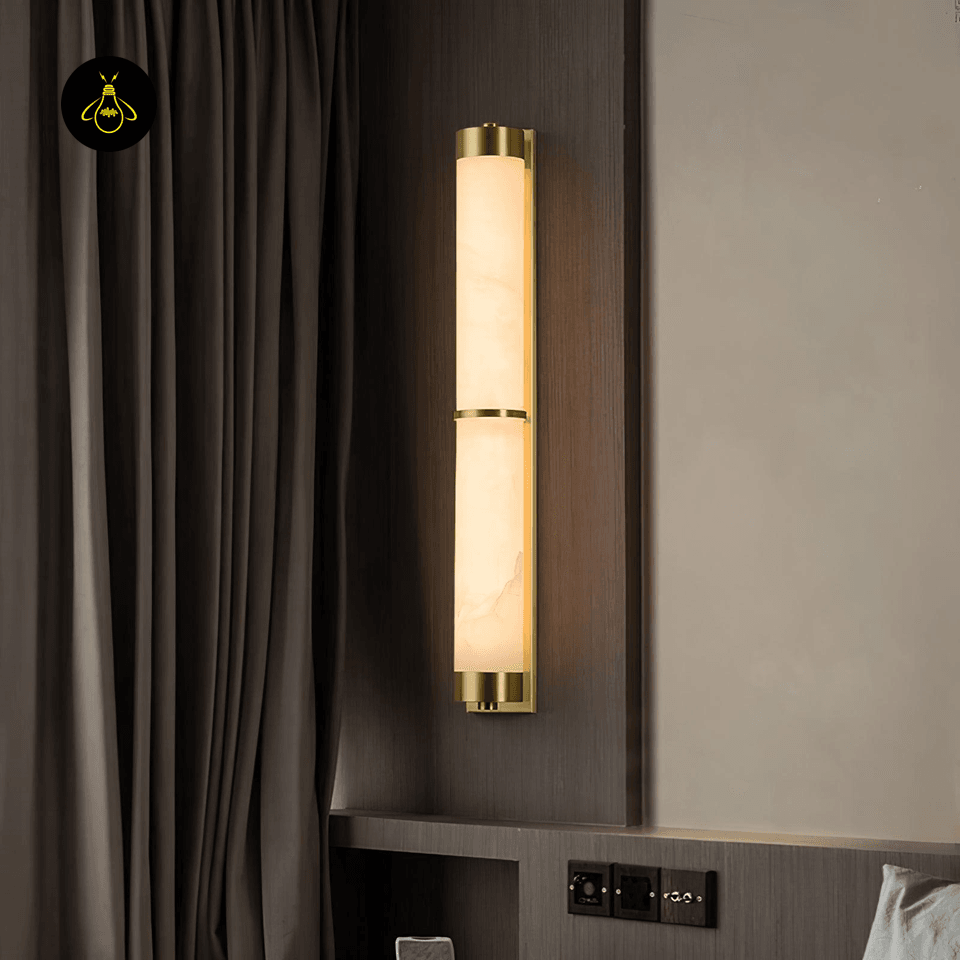 Jagmag Lights Alabaster Brass Wall Light with Integrated LED, 60cm Height, Warm 3000K Light, for Bedrooms & Living Rooms - Fancy and Decorative lights - Brand name jagmag lights