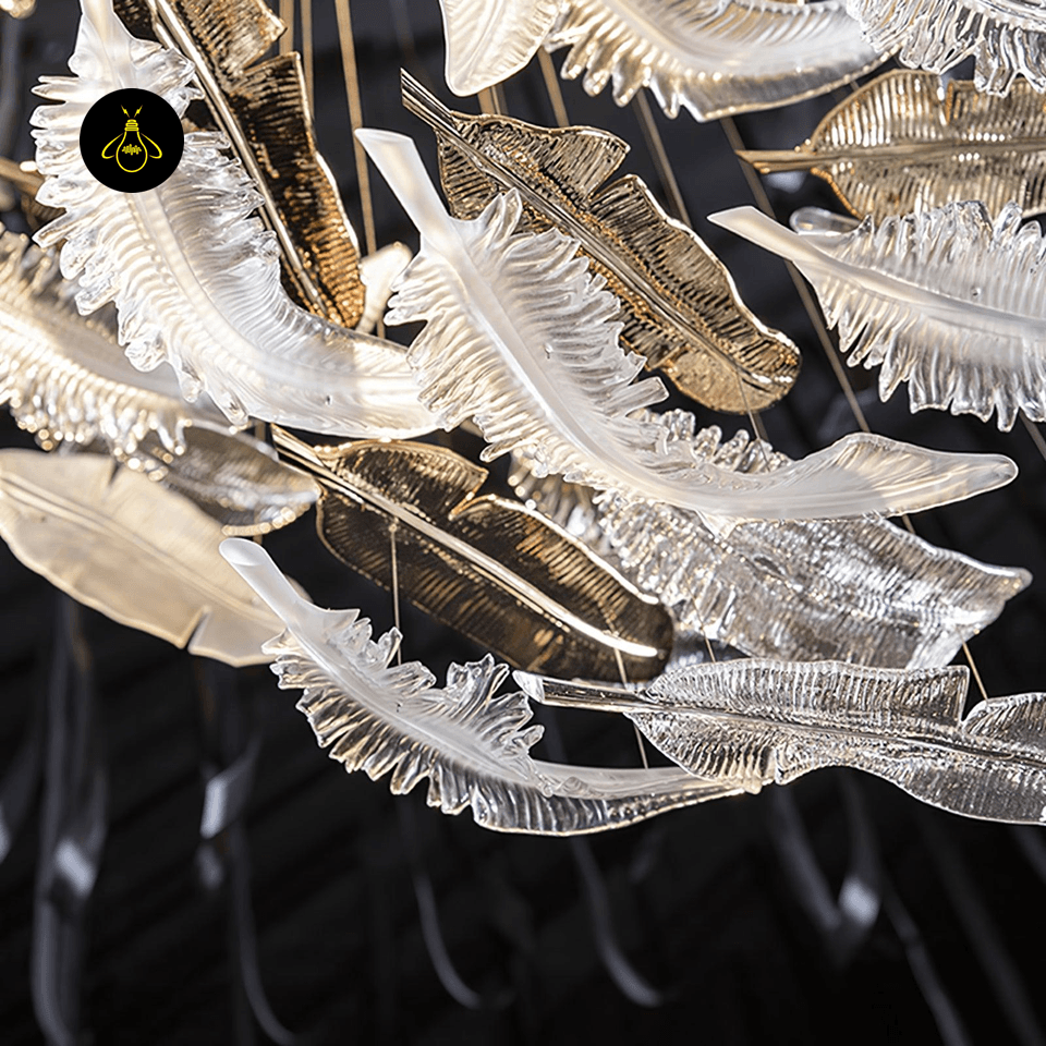 Jagmag Lights Crystal Feather Chandelier with Hand Blown Glass, 31.5-Inch, for Upscale Venues - Fancy and Decorative lights - Brand name jagmag lights
