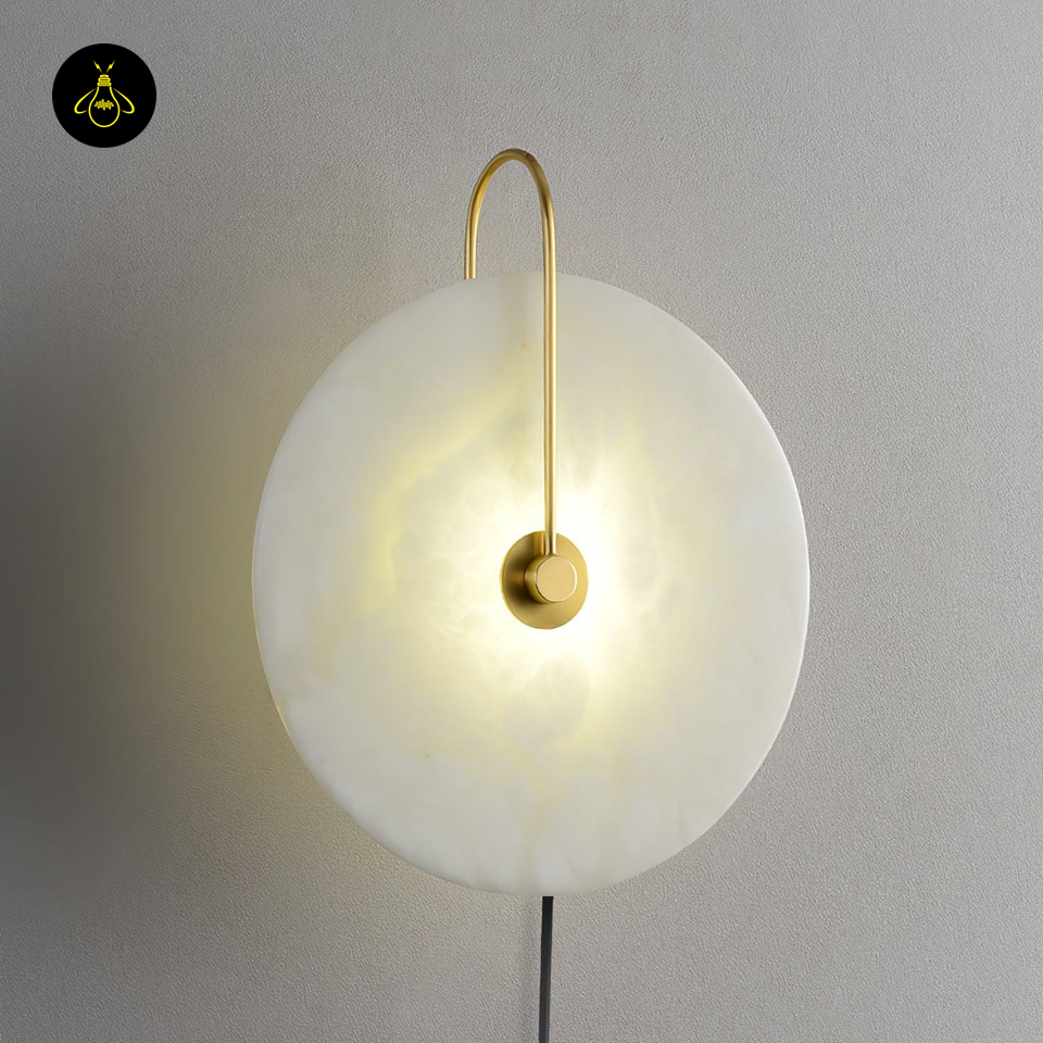 Jagmag Alabaster LED Wall Lamp - Plug-In, 25cm, Gold/Black, Set of 2 for Elegant Indoor Lighting