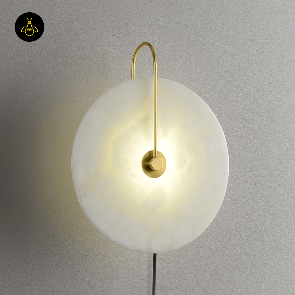 Jagmag Alabaster LED Wall Lamp - Plug-In, 25cm, Gold/Black, Set of 2 for Elegant Indoor Lighting - Fancy and Decorative lights - Brand name jagmag lights