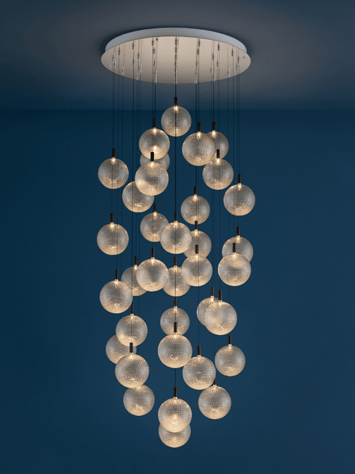 Jagmag Elegant Glass Sphere Chandelier - Satin Steel with Nickel Connectors, 78cm Base, for Luxurious Interiors - Fancy and Decorative lights - Brand name jagmag lights
