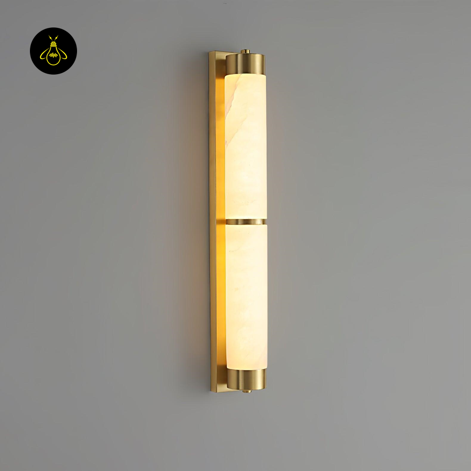 Jagmag Lights Alabaster Brass Wall Light with Integrated LED, 60cm Height, Warm 3000K Light, for Bedrooms & Living Rooms